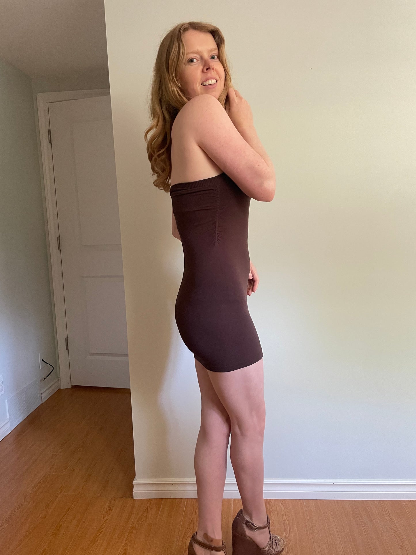 Bebe Chocolate Brown Strapless Mini Dress with Built-In Shelf Bra - XS/S