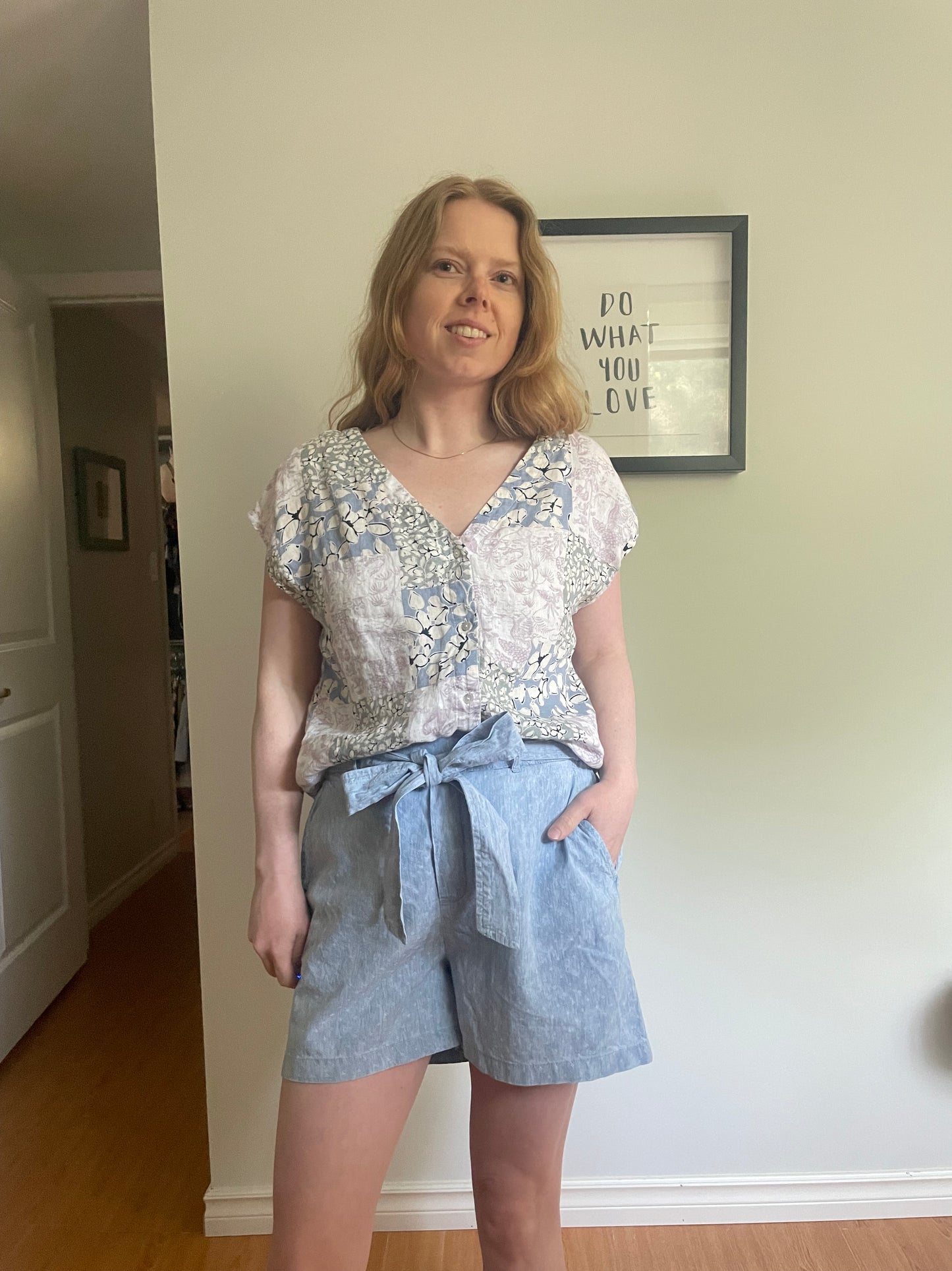 Light Blue Cotton Tie-Waist Shorts - S/M