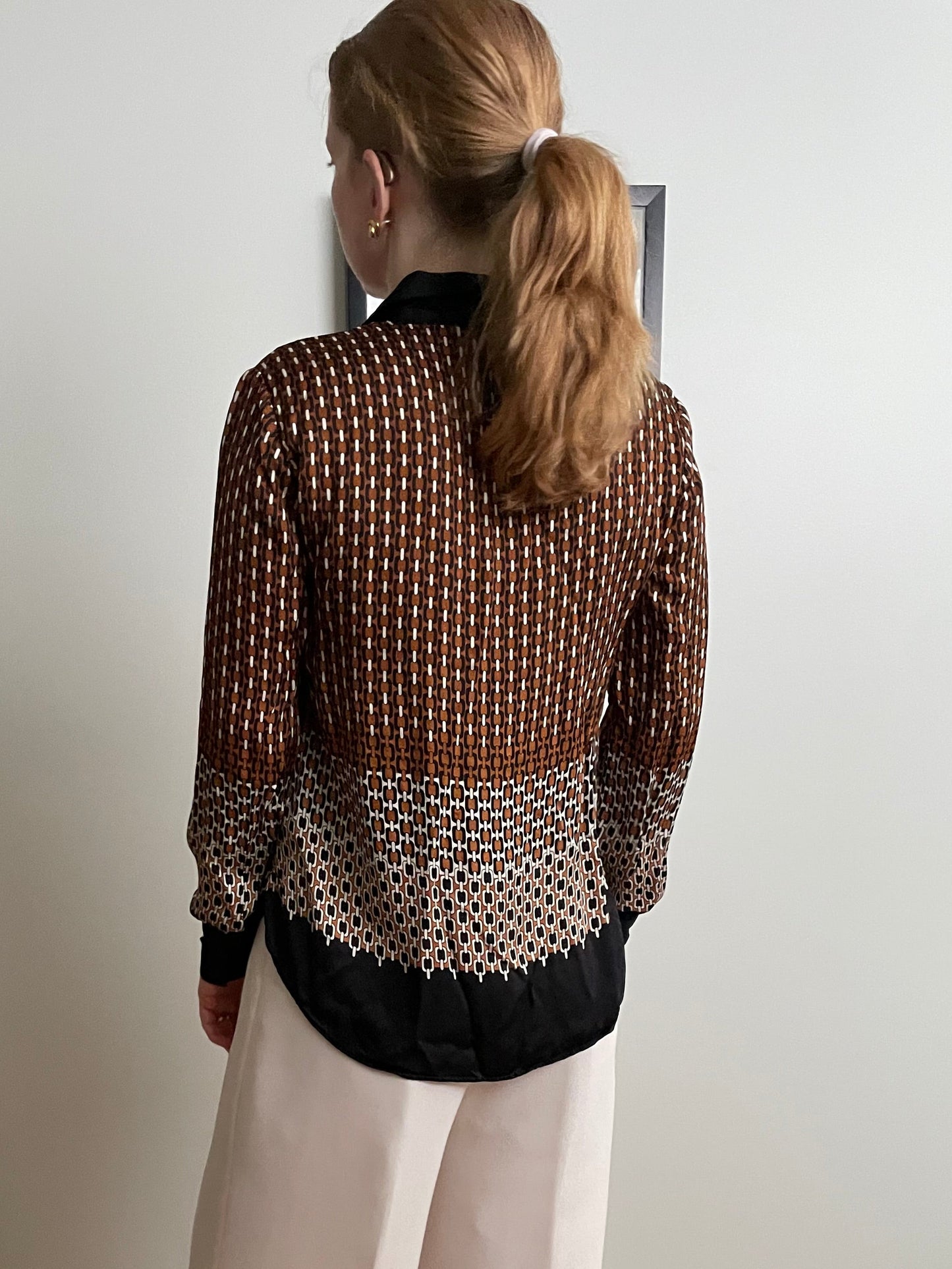 Massimo Dutti Brown Chain Print Blouse – Made in Portugal – Small