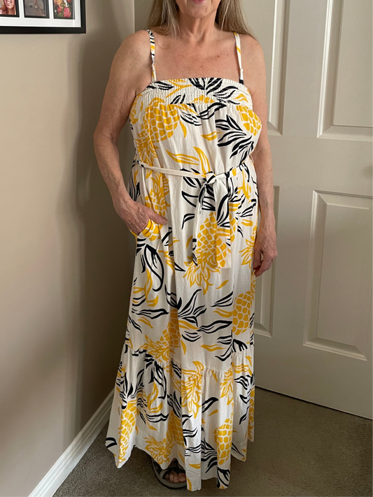 Pineapple Print Cotton Maxi Dress – Size Large