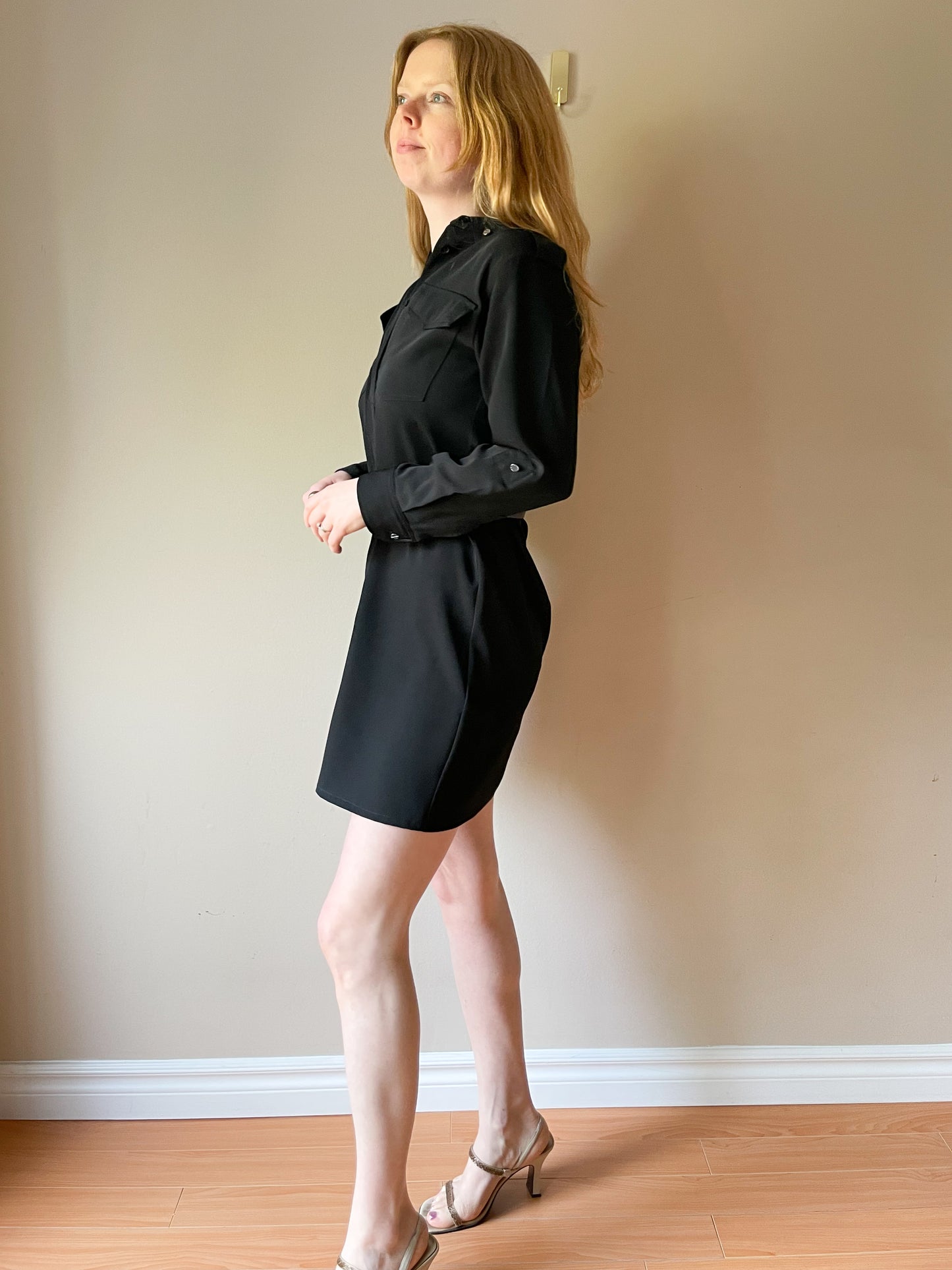 MK Black Button Front Collared Utilitarian Dress - XS