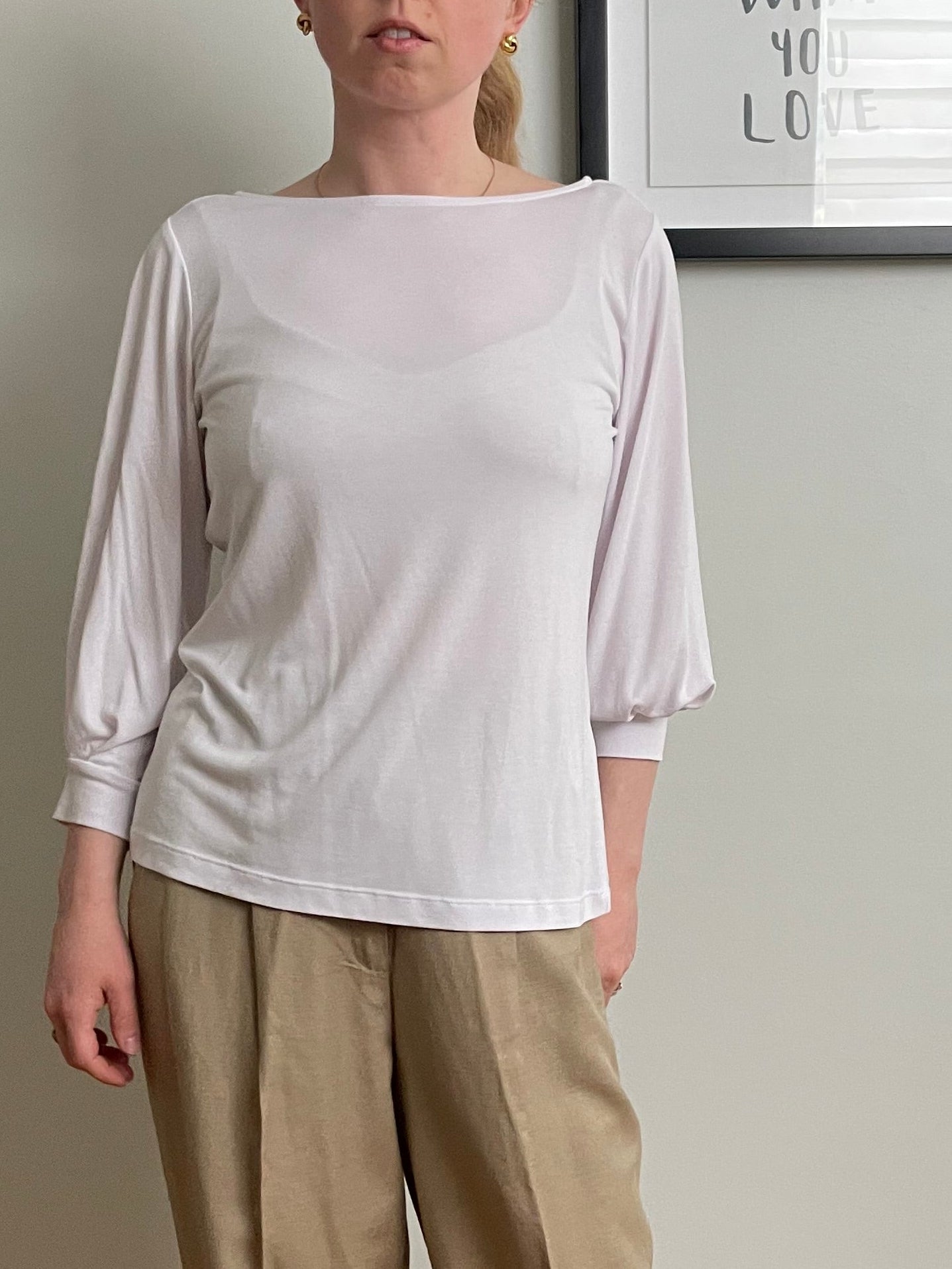 YAYA Women Brushed White Lightweight Modal Blend Knit Top – Size Small