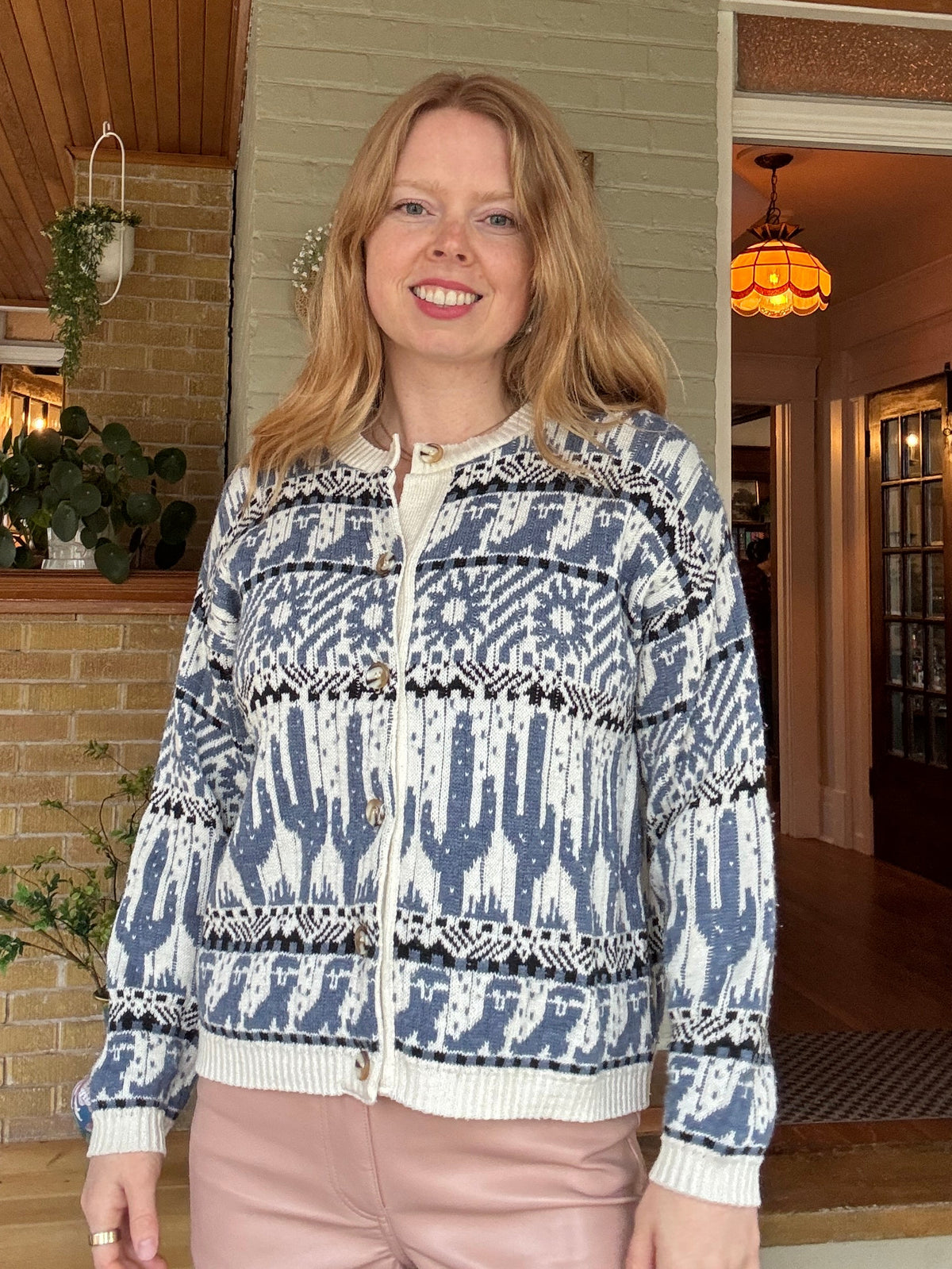 Reitmans Basics – Blue, Cream & Black Vintage Fair Isle Cardigan - M/L/XL