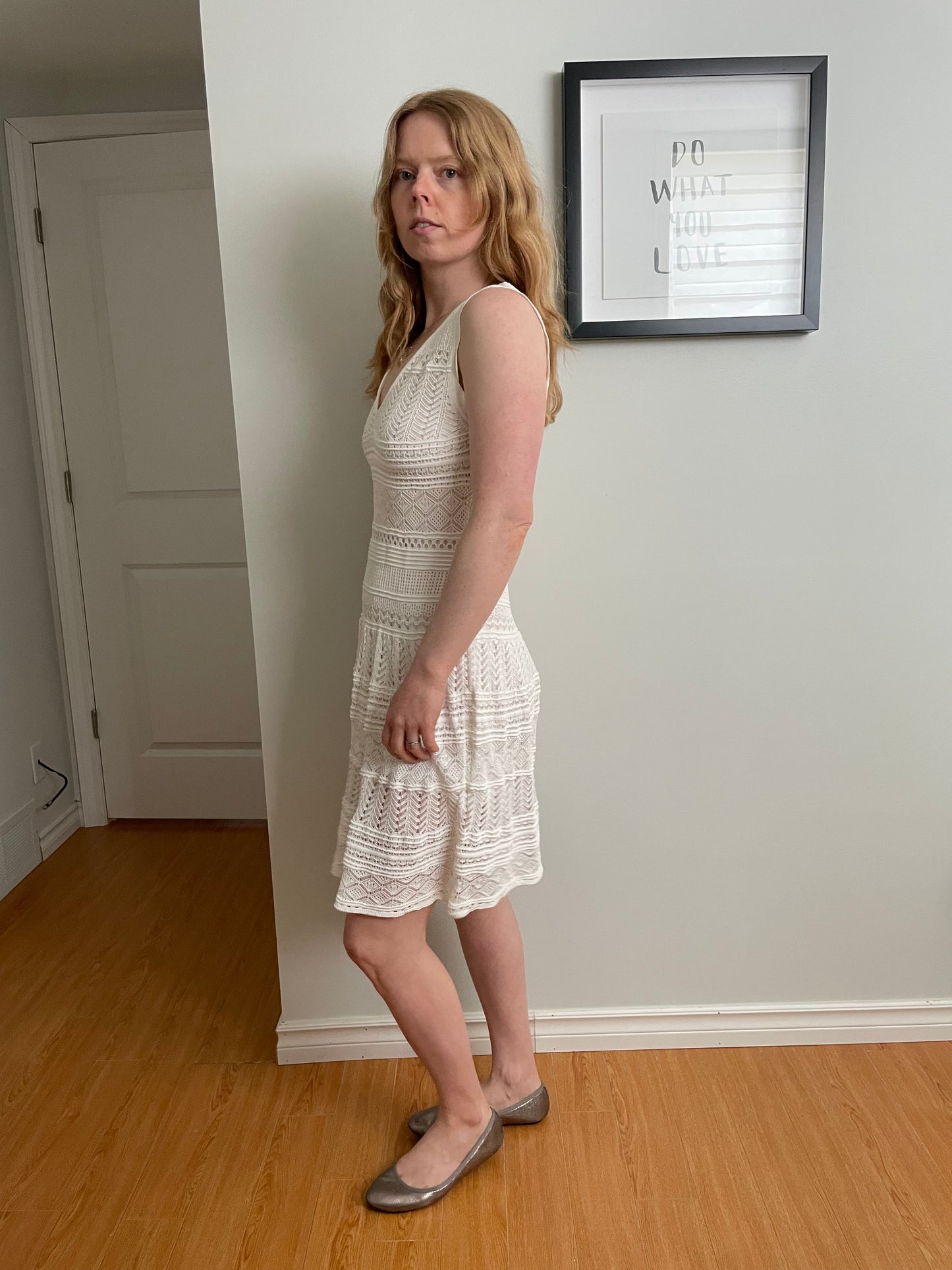 PHO Cream Textured Knit Sleeveless Fit & Flare Dress - Small