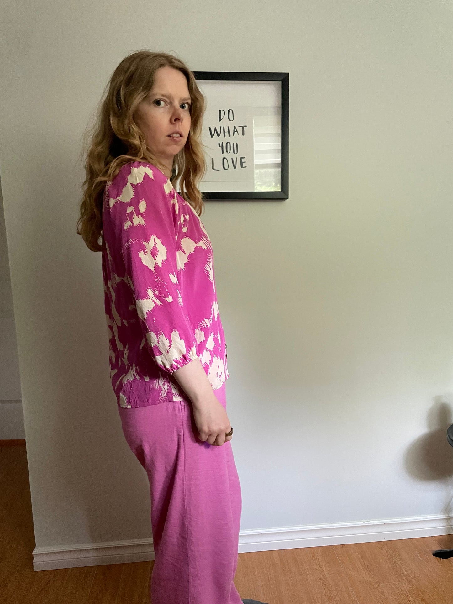 Yumi Kim – Fuchsia & Cream Abstract Print Silk Blouse – XS/S