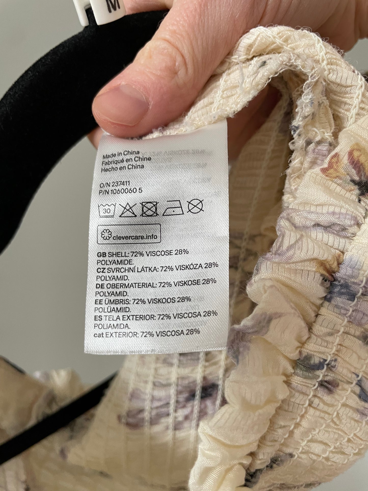 H&M Cream Floral Smocked Puff Sleeve Crop Top – Size XS