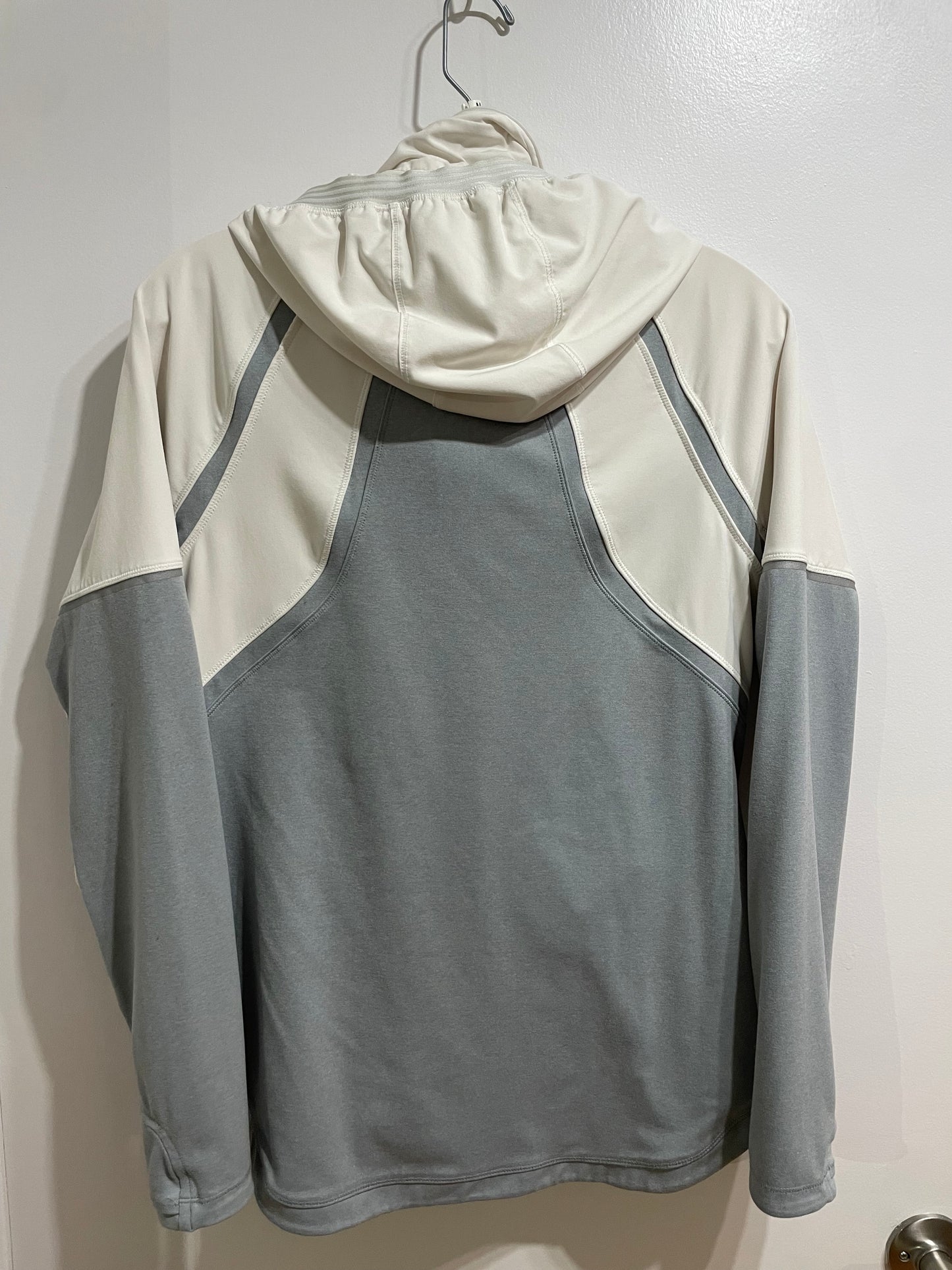 Athleta Cream & Grey Performance Zip-Up Hooded Jacket – Size Medium