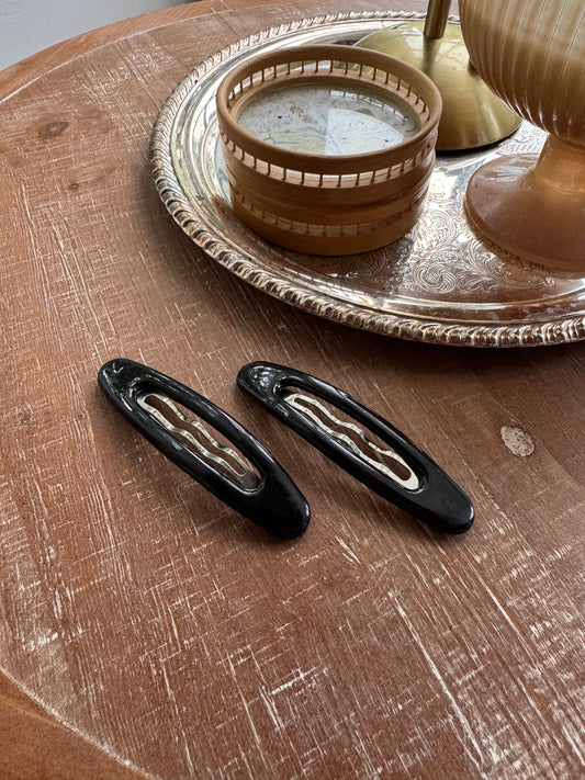Black Oval Statement Hair Clips – Set of 2