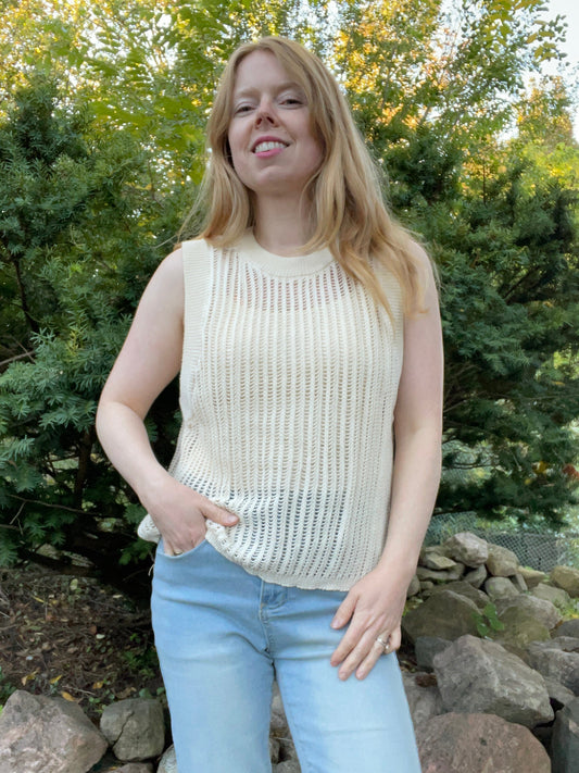 Buffalo David Bitton Ivory Open-Knit Sweater Vest – Medium