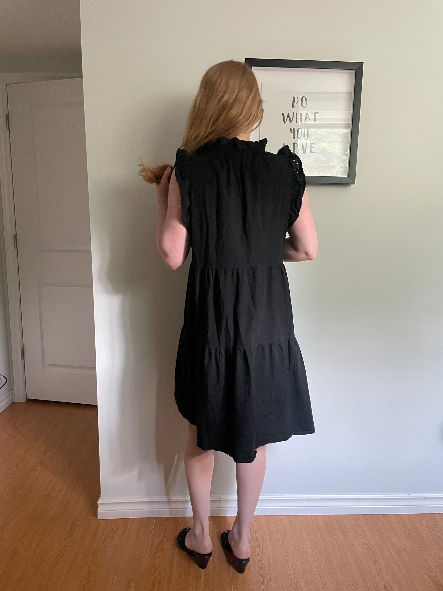 Valentina Naidi Black Cotton Tiered Ruffle Dress – Medium