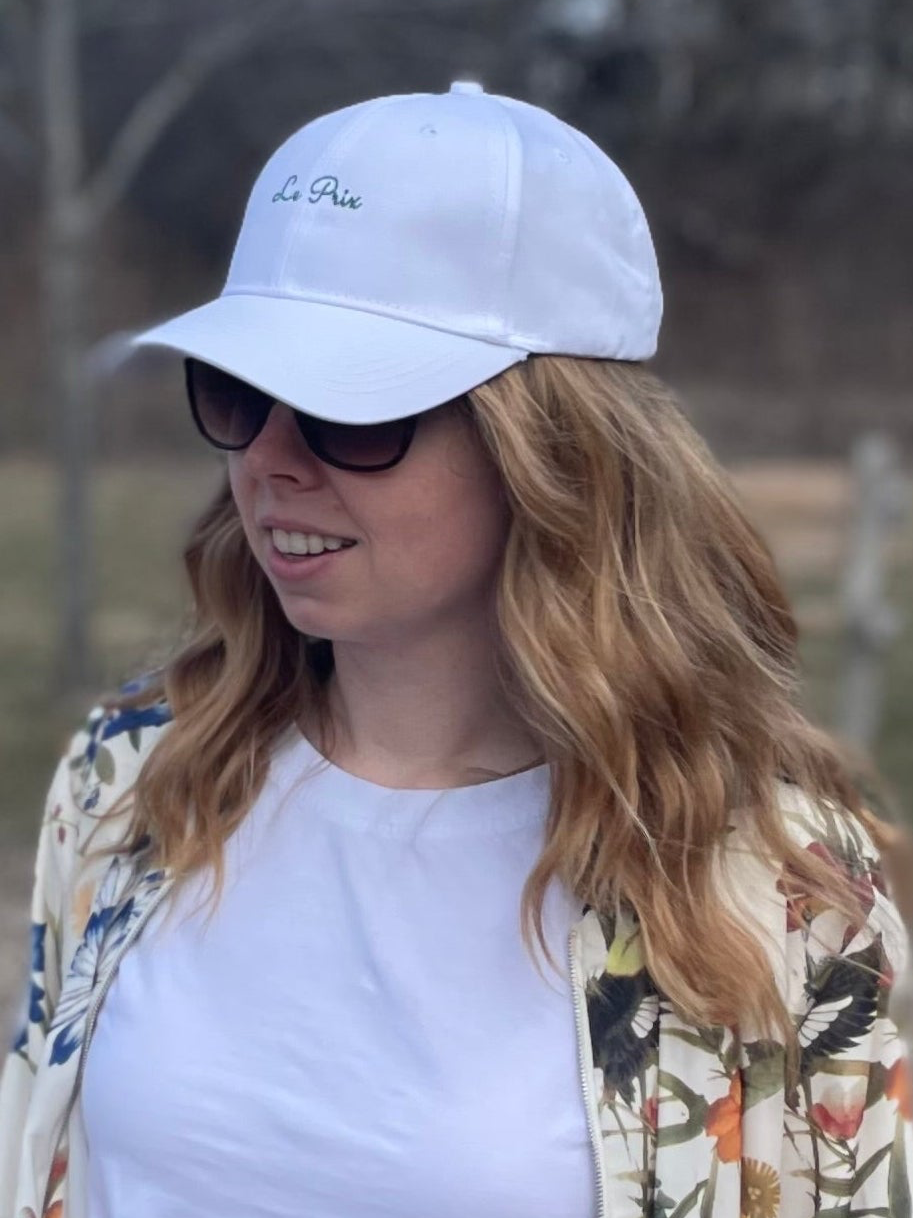 Le Prix White Cotton Embroidered Cap – Forest Green Logo