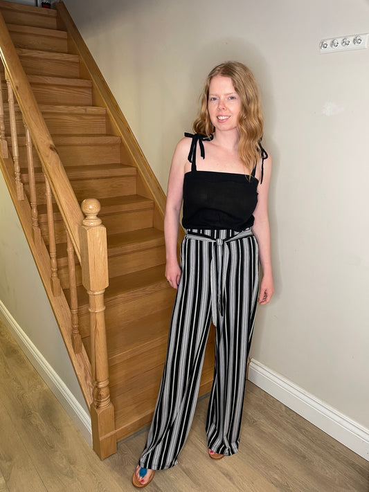 Marvella Black & White Striped Wide-Leg Pants – Size Small/Medium