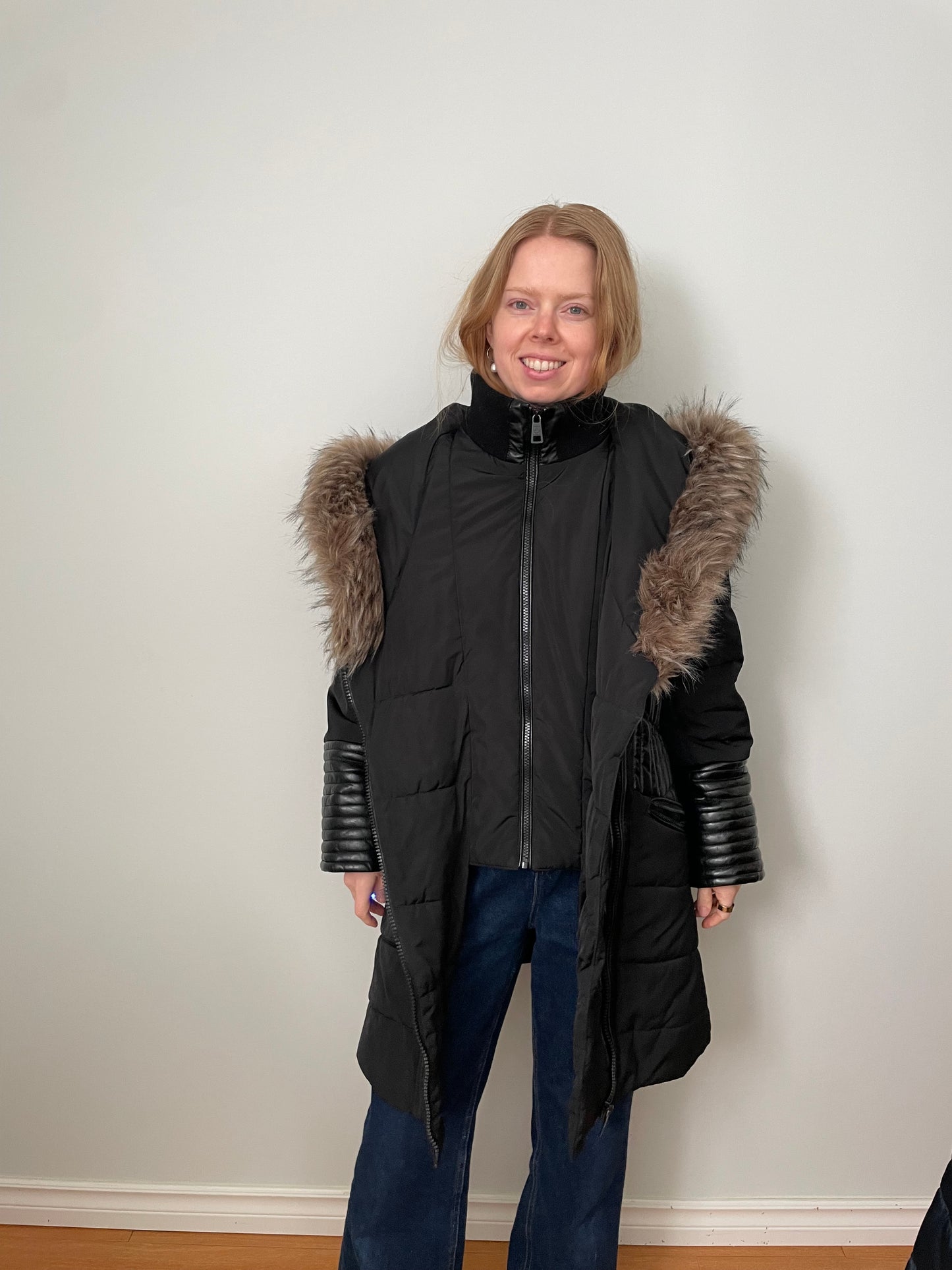 Northside Black Quilted Faux-Fur Hooded Winter Coat – Size 14