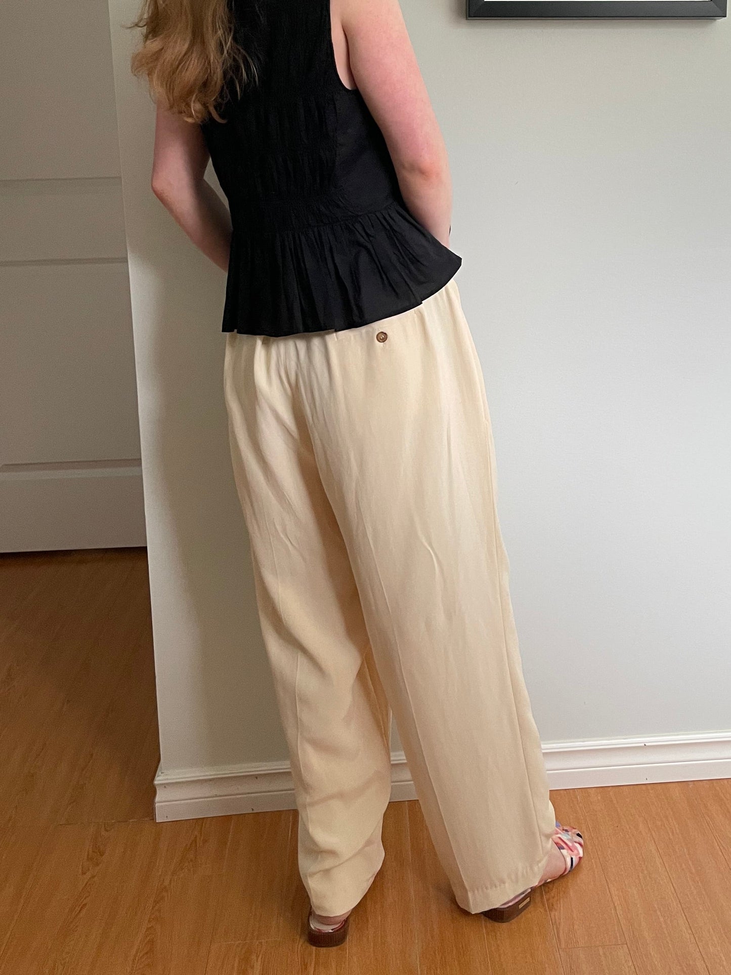 Evan-Picone Cream Vintage Silk Wide-Leg Lined Pants - 14W