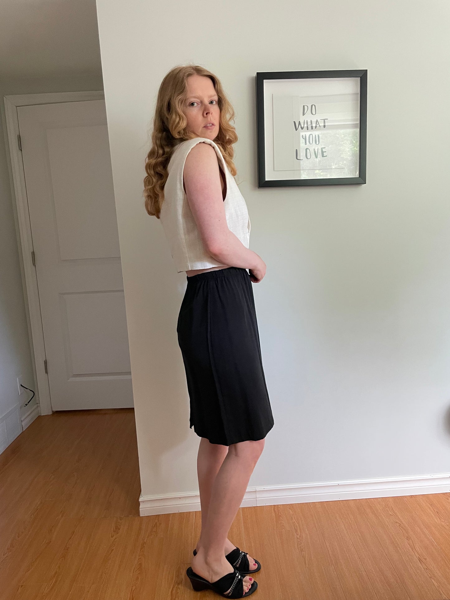 Black Stretch Waist Professional Knee-Length Skirt - XS/S