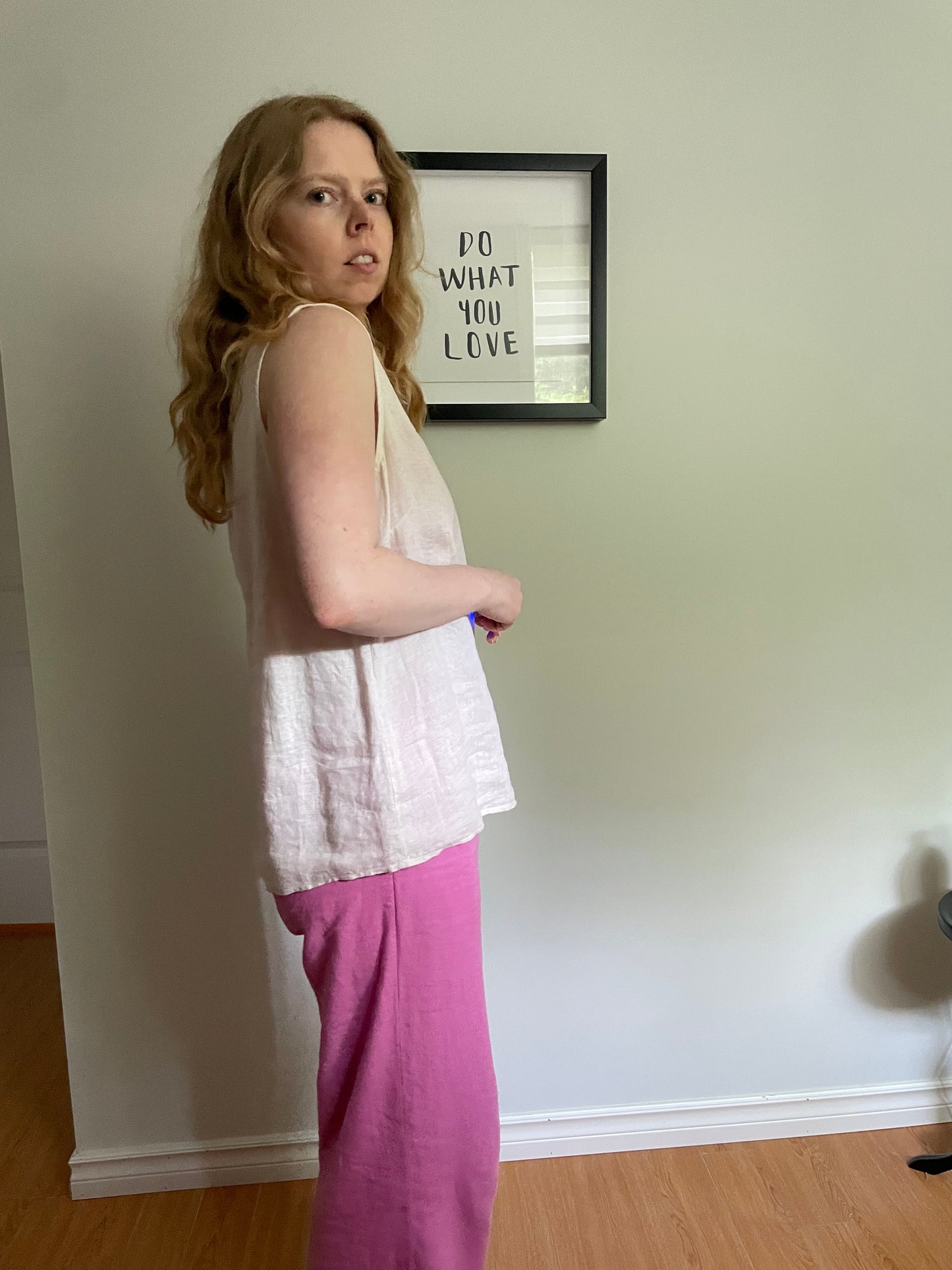 Oatmeal 100% Linen Sleeveless V-Neck Top - Large