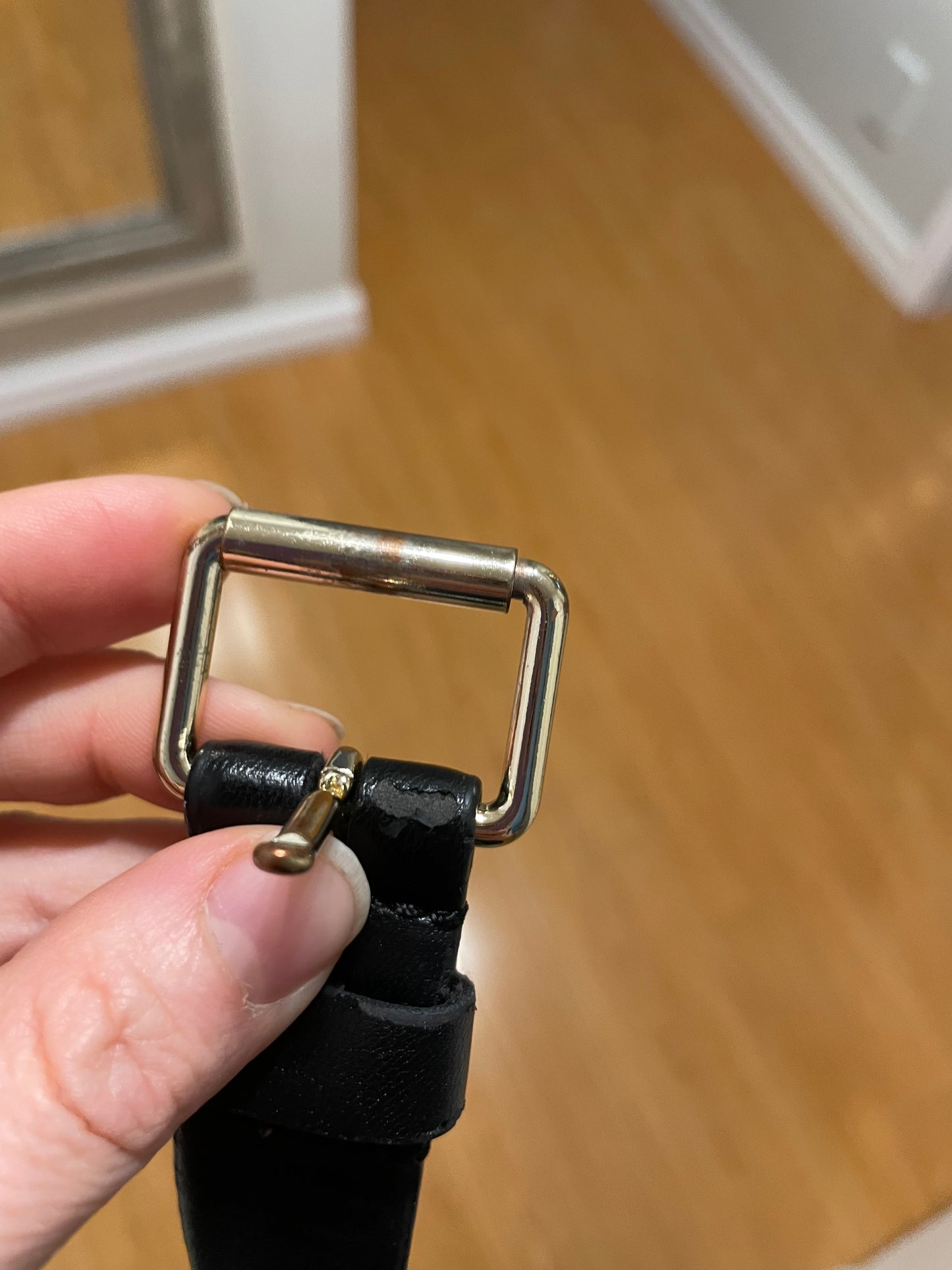 Black Synthetic Leather Gold Grommet Belt – S/M