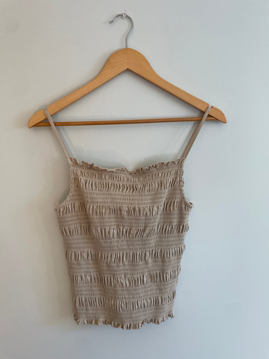 H&M Beige Smocked Spaghetti Strap Top – Medium