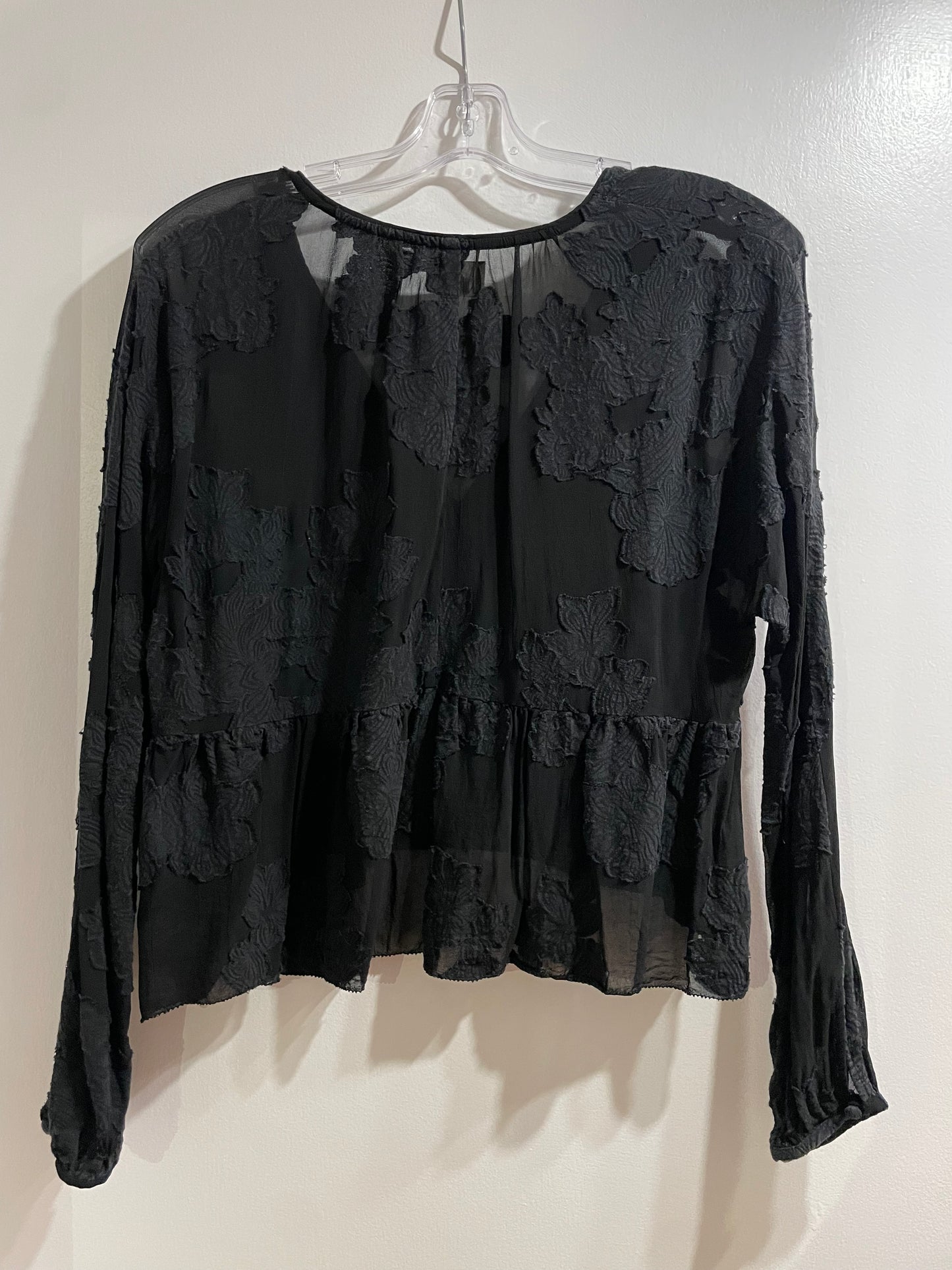 Wilfred Black Embroidered Chiffon Ruffle Blouse - Medium