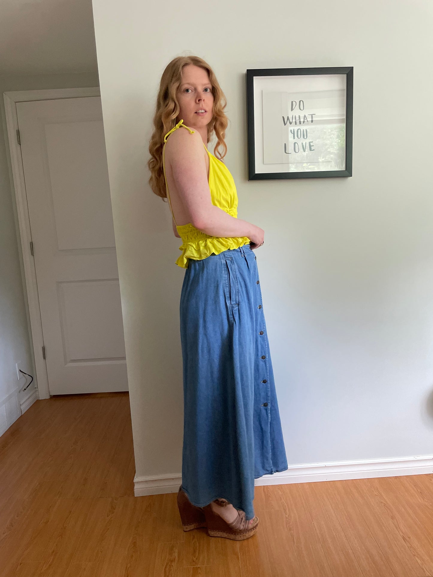Sim & Sam Neon Yellow Cotton Smocked Crop Top – M/L