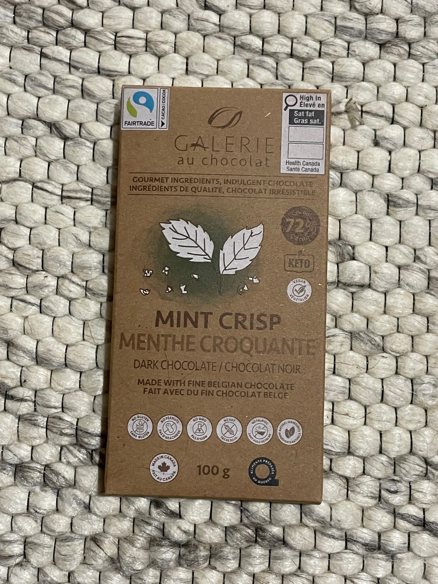 Galerie au Chocolat Fairtrade Mint Crisp Chocolate Bar – 100g - Le Prix Fashion & Consulting