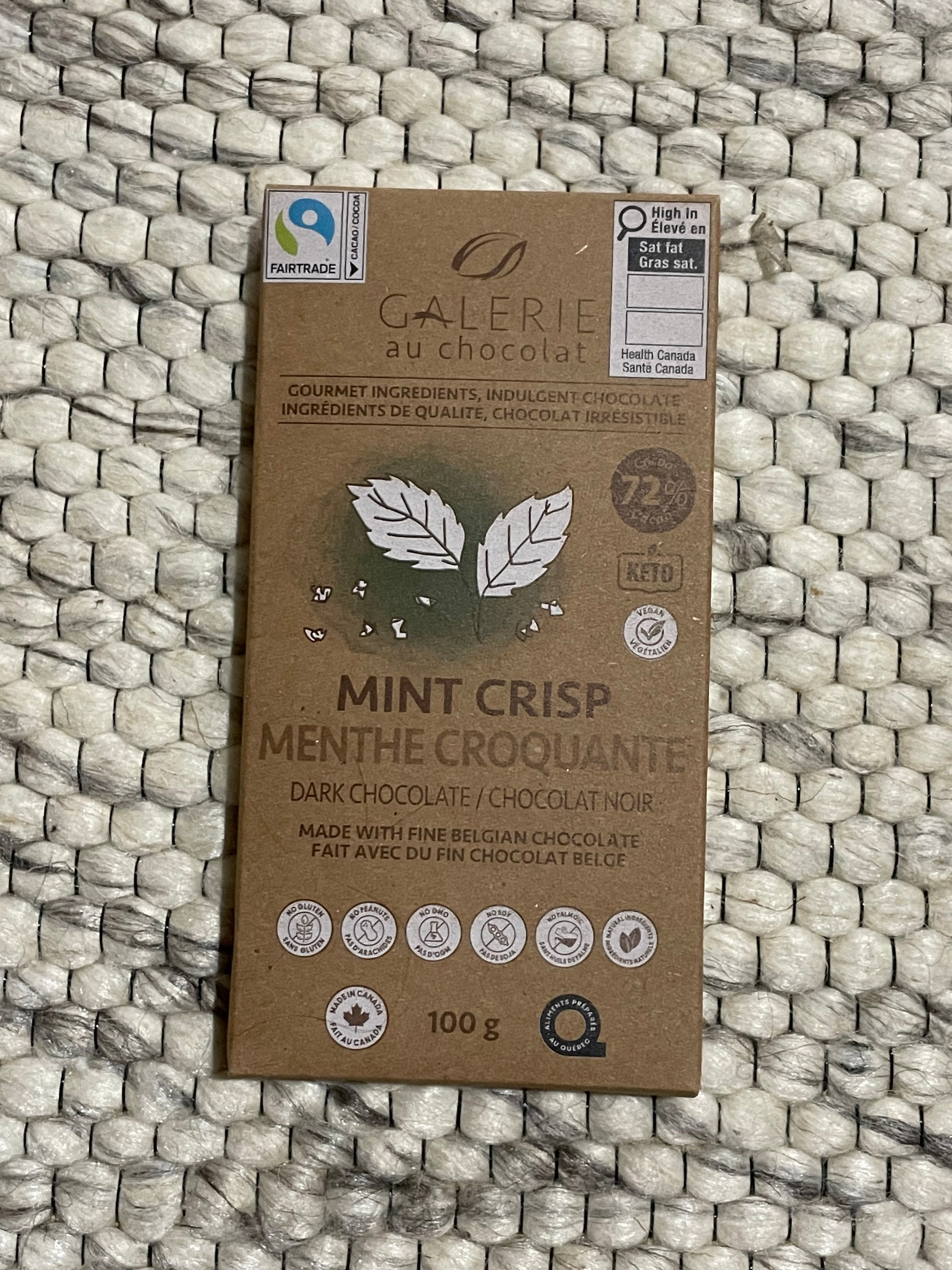 Galerie au Chocolat Fairtrade Mint Crisp Chocolate Bar – 100g - Le Prix Fashion & Consulting