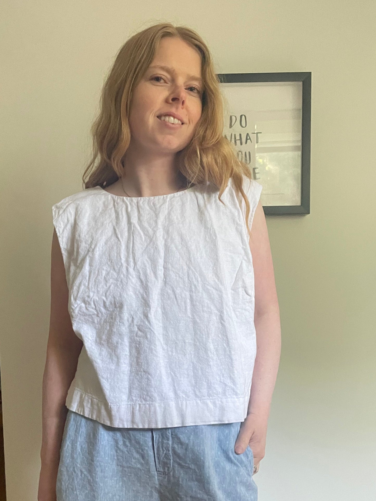 Abercrombie & Fitch White Linen Blend Sleeveless Top - XL