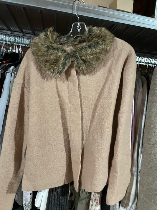 Jones Wear Camel Wool Jacket with Detachable Faux Fur Collar NWT  – Medium
