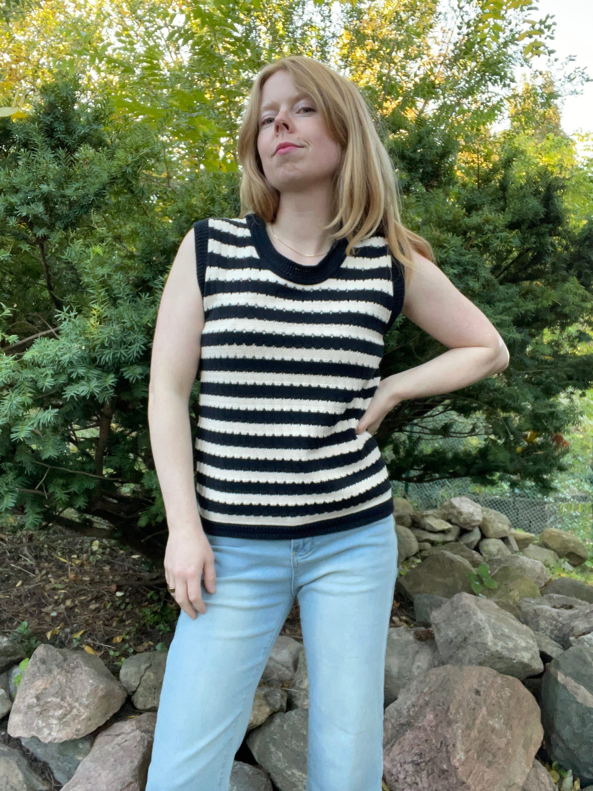 Bailey/44 Black & Ivory Striped Knit Sweater Vest – Large