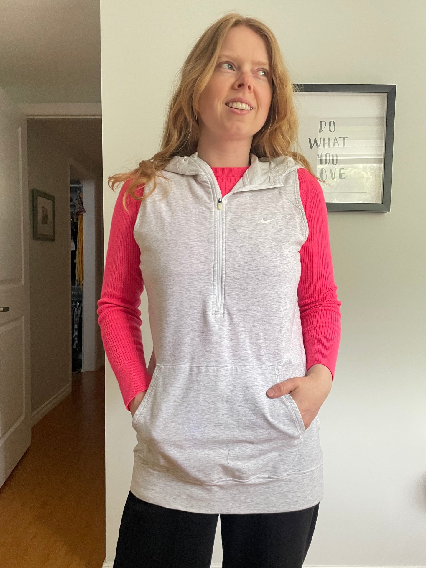 Nike Light Grey Dri-FIT Sleeveless Hooded Half-Zip Tunic Vest - Medium
