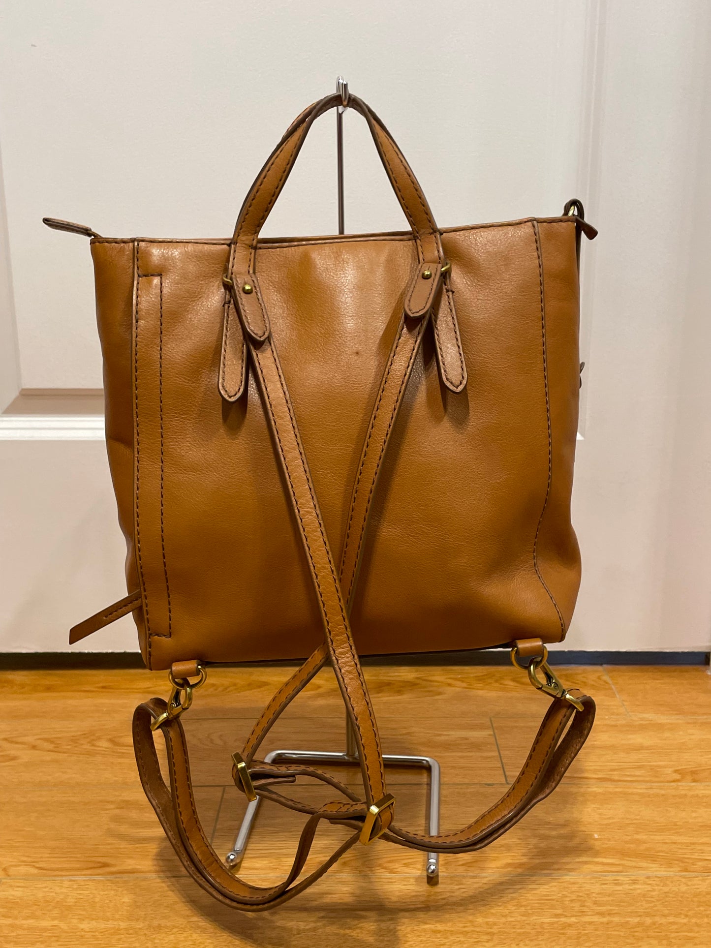 Fossil Tan Leather Convertible Backpack Tote