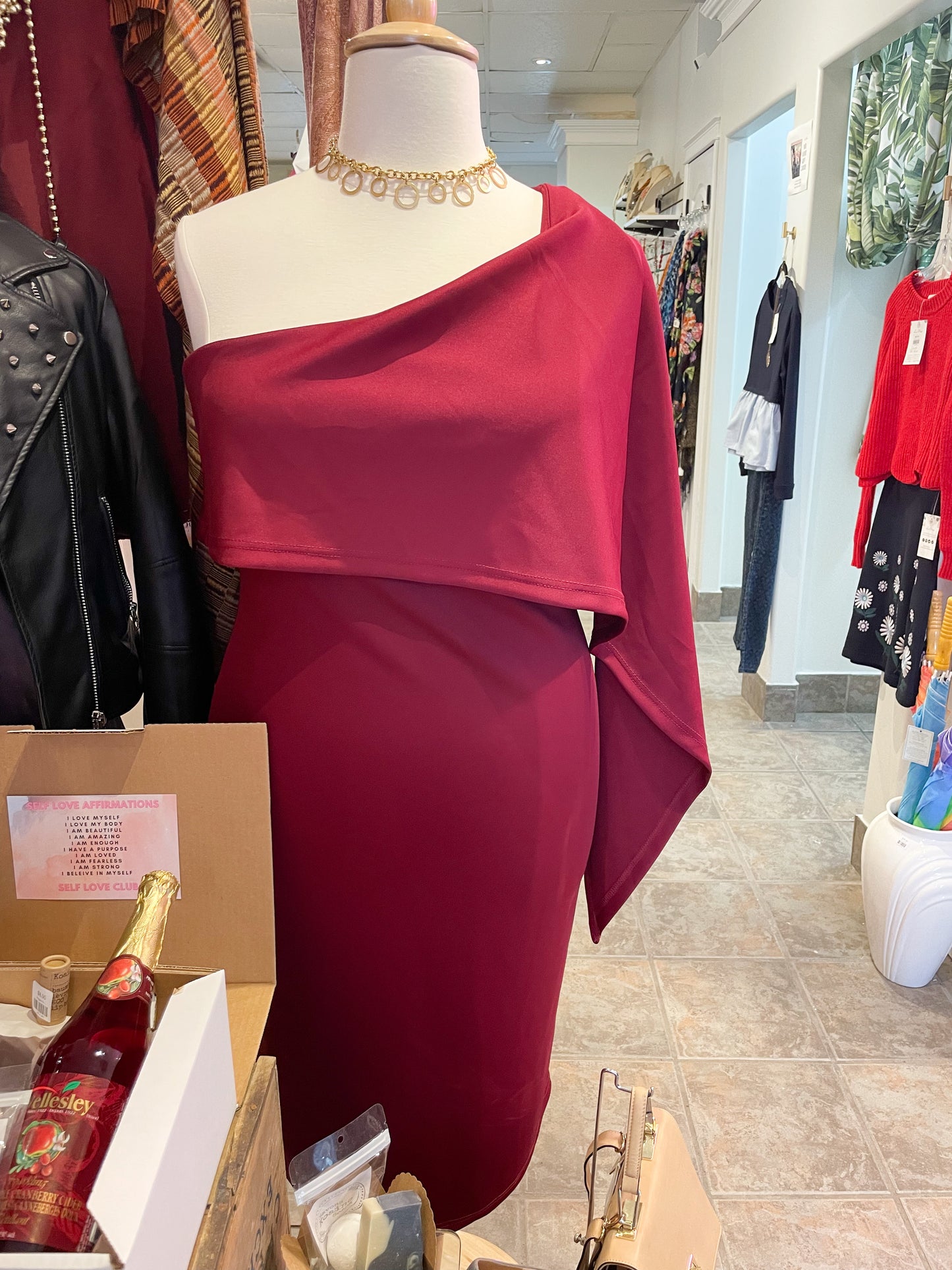 Wine Red One Shoulder Sheath Party Dress - 2XL