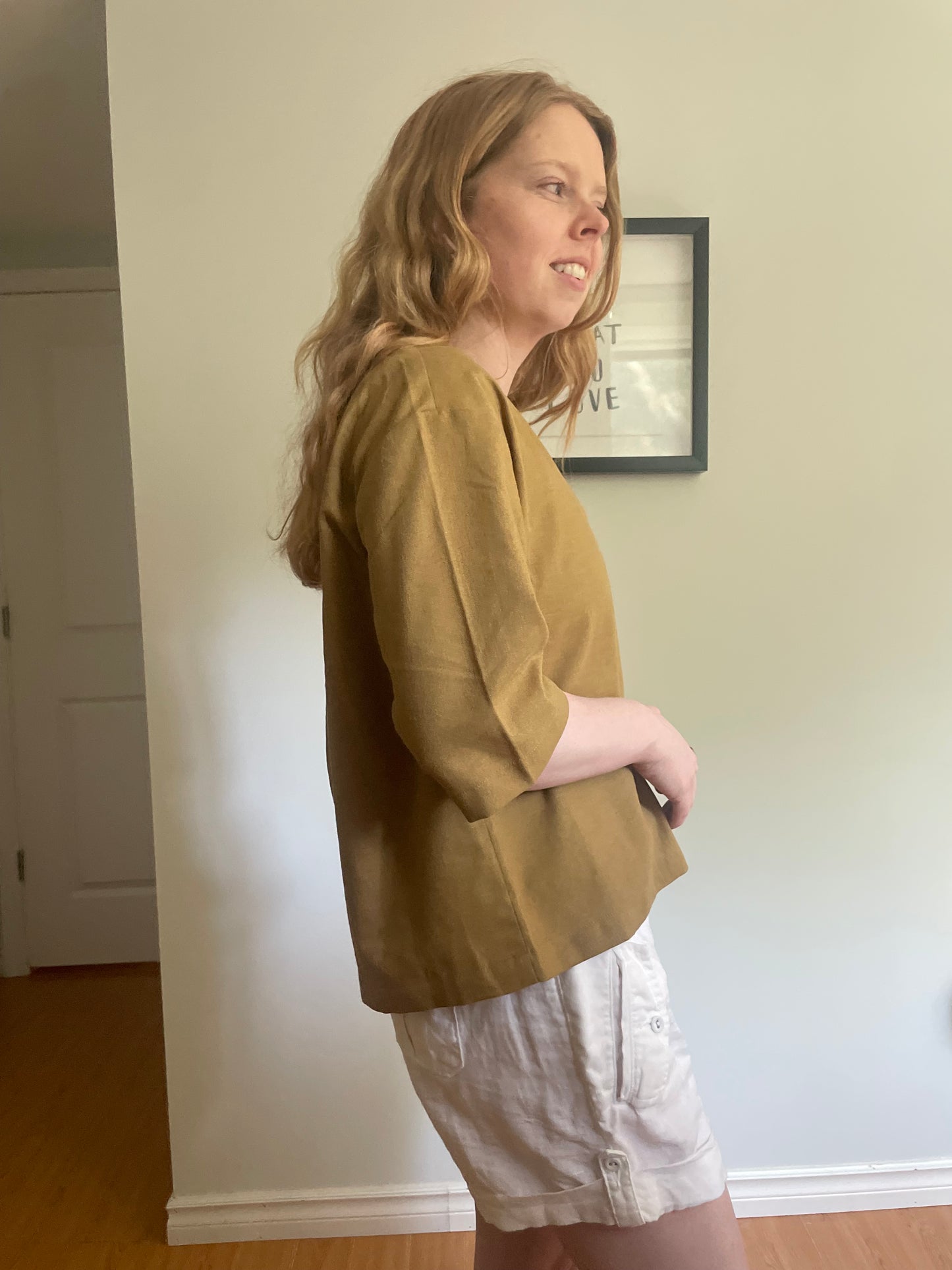 Hannah Canvas Ochre Linen V-Neck Top - M/L