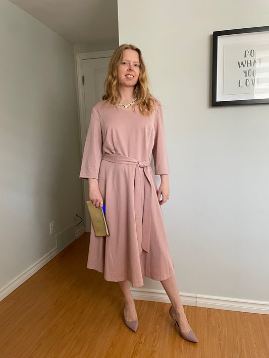 Dressystar Blush Pink Fit & Flare 3/4 Sleeve Midi Dress NWT - 2XL