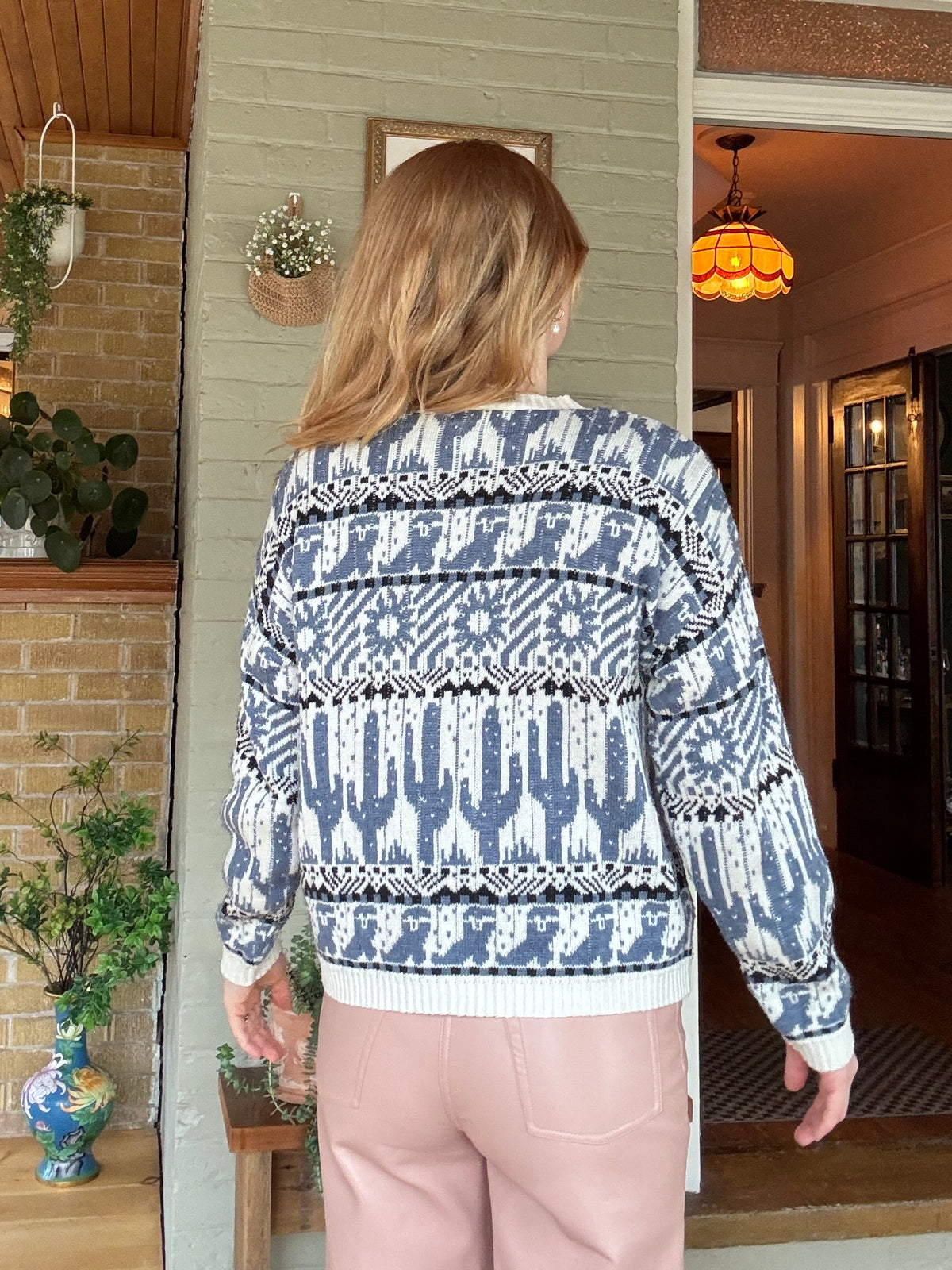 Reitmans Basics – Blue, Cream & Black Vintage Fair Isle Cardigan - M/L/XL