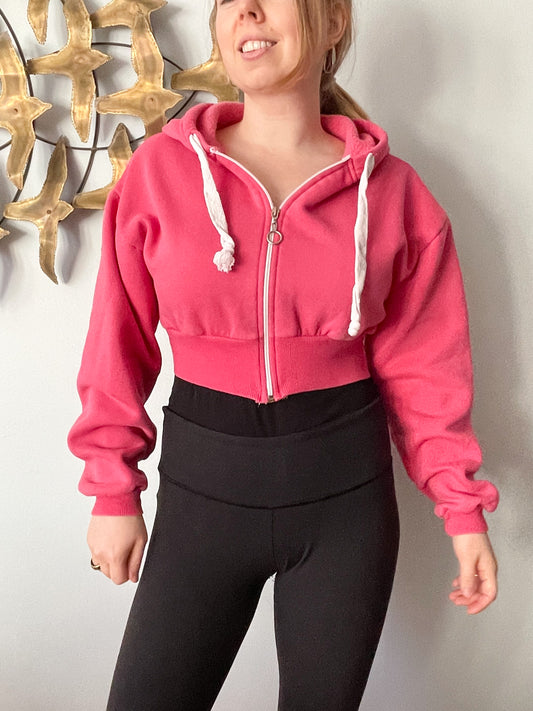 Pretty Little Thing Pink Cropped Zip Up Hoodie - S/M