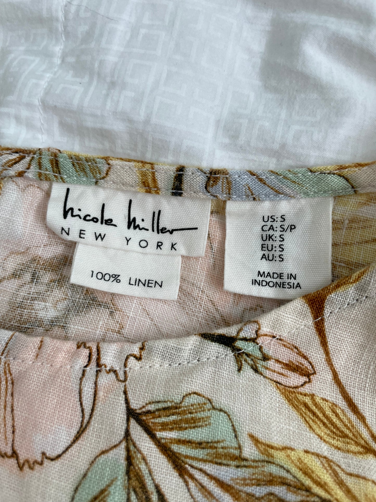 Nicole Miller Cream Floral 100% Linen Sleeveless Shift Dress - Small