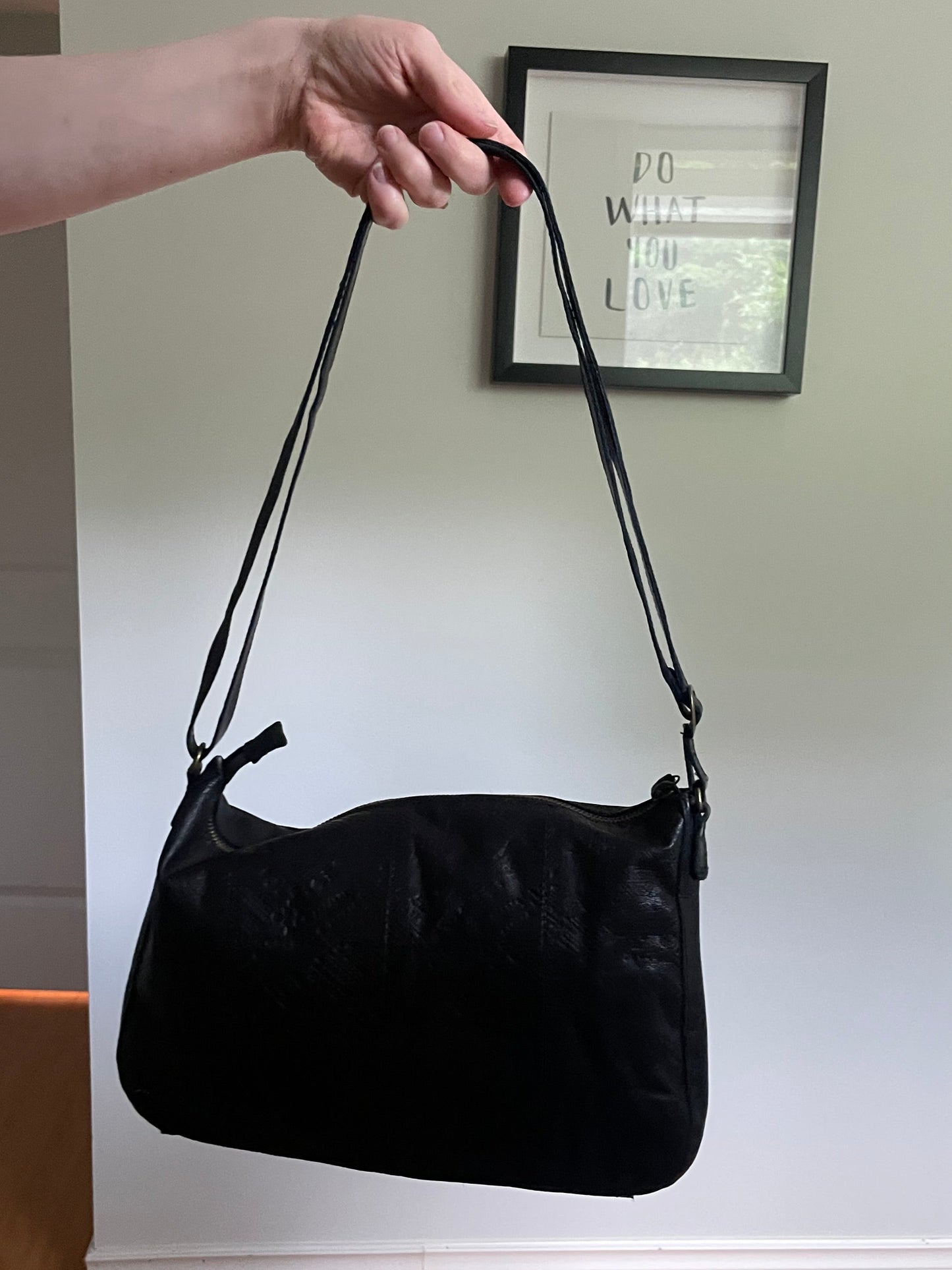 Day & Mood Black Embossed Leather Shoulder Bag