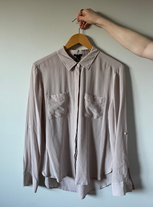 Ann Taylor Pearly Oyster 100% Silk Button-Up Shirt – Large