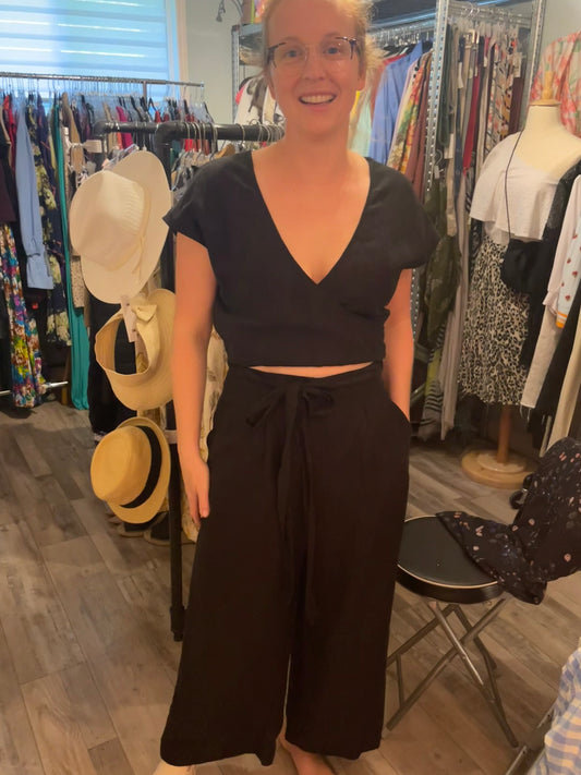 Wilfred Black Cairo Brax Linen Blend Wrap Jumpsuit - Size 6