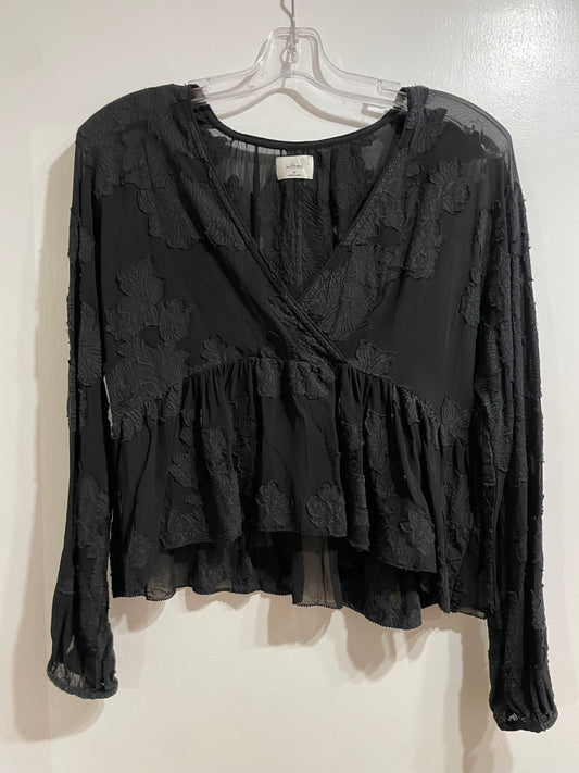 Wilfred Black Embroidered Chiffon Ruffle Blouse - Medium