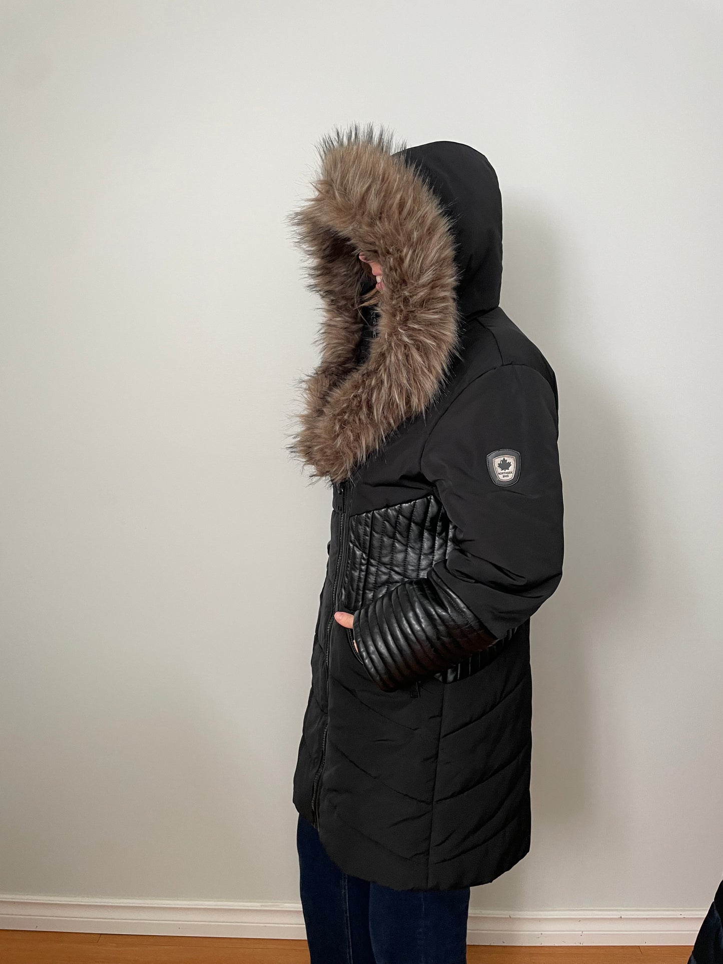 Northside Black Quilted Faux-Fur Hooded Winter Coat – Size 14