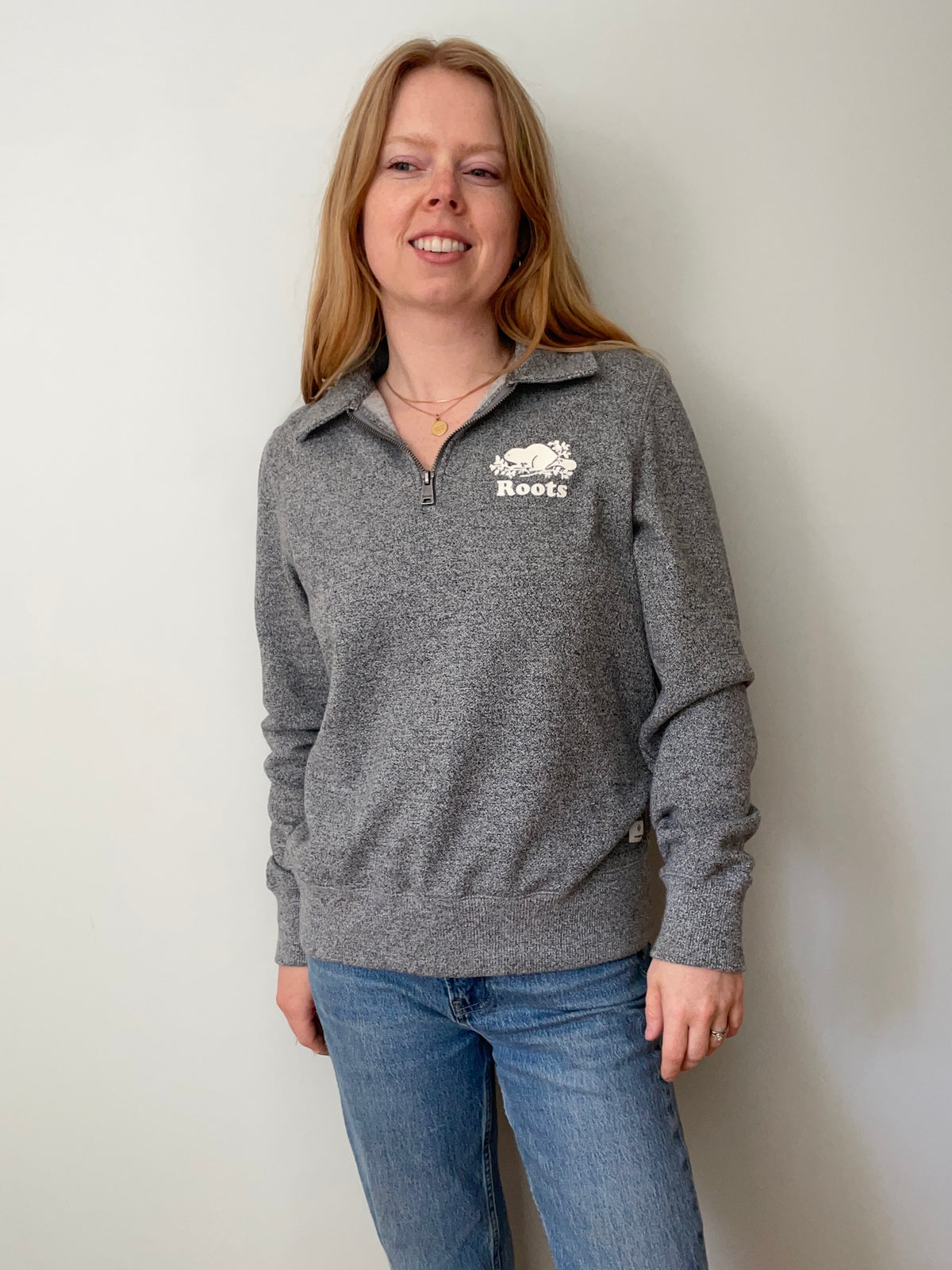 Roots Grey Salt & Pepper Quarter-Zip Sweatshirt – Medium