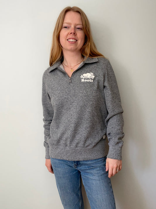 Roots Grey Salt & Pepper Quarter-Zip Sweatshirt – Medium