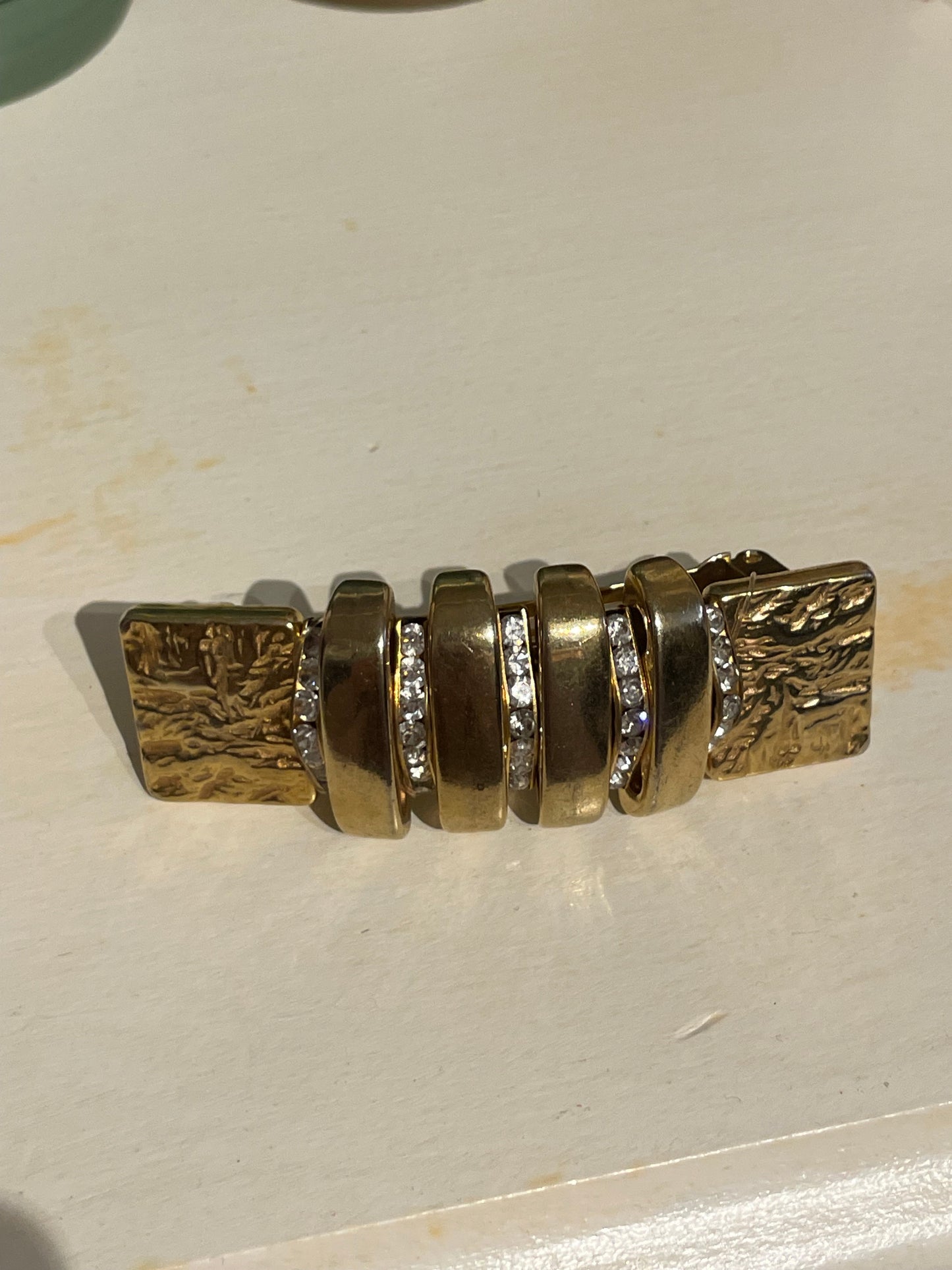 Vintage French Gold-Tone Textured Crystal Barrette – Gold