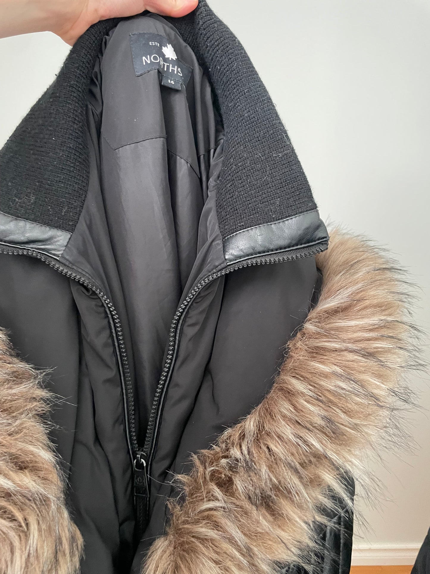 Northside Black Quilted Faux-Fur Hooded Winter Coat – Size 14