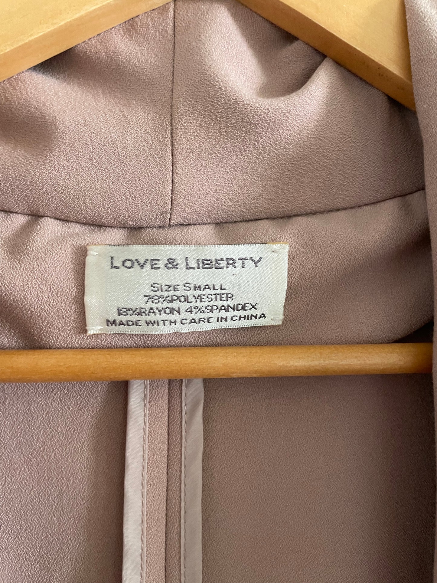 Love & Liberty Mauve Pink Open Front Blazer – Small