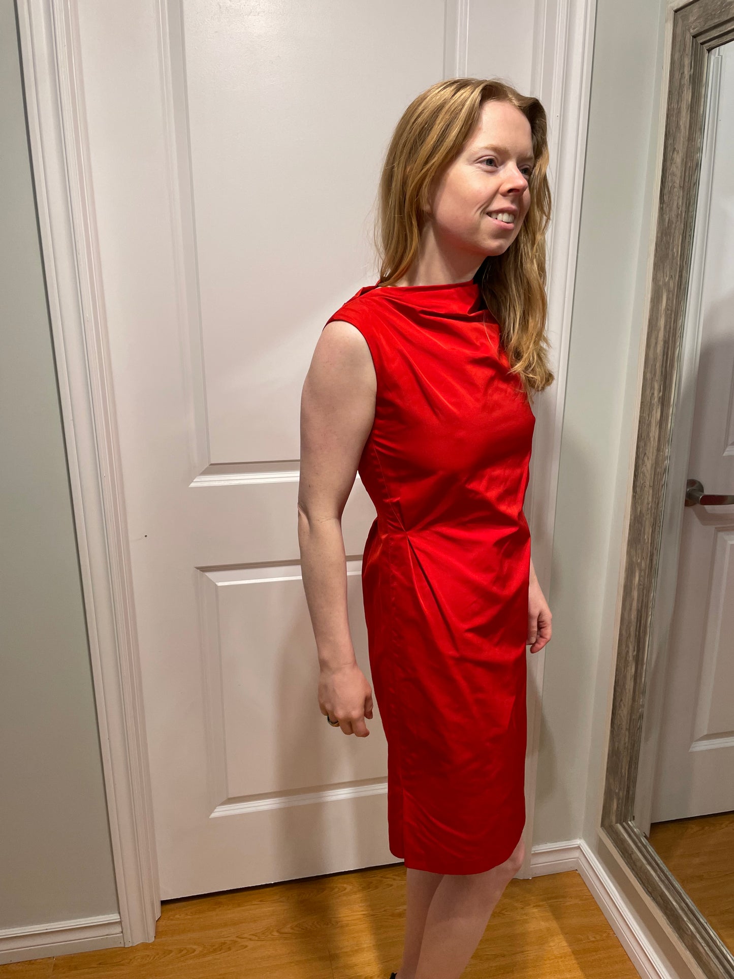 Lida Baday Red Gathered Sheath Dress - Size 2