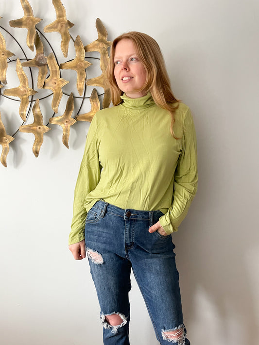 Sigrid Olsen Green Stretch Jersey Turtleneck Sweater - M/L