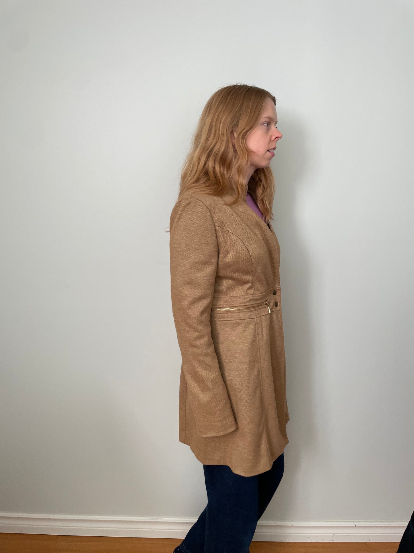 Against Nudity Camel Tailored Knit Coat – Large